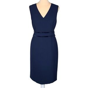 Karl Lagerfeld Paris Fringe Sheath Dress 6 Navy Modern Polished Professional